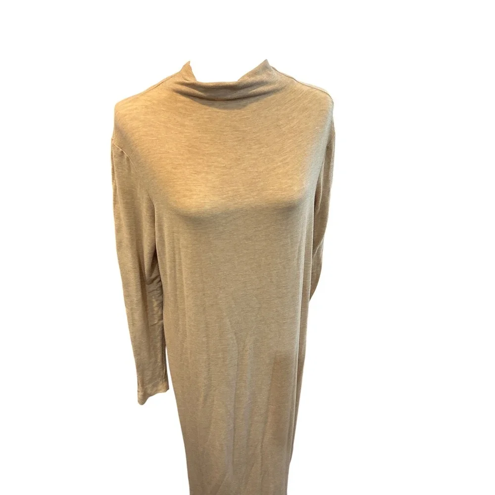 Mod Ref Long Sleeve‎ Knit Midi Dress Mock Neck Casual Comfort Beige Neutral - Picture 3 of 9